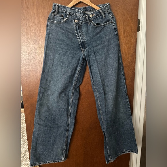 ZARA Hight Rise Wide Leg Crossover Waistband Jeans - Picture 5 of 5